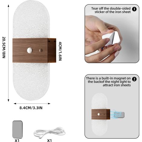 Lumière Murale LED Rechargeable avec Détecteur de Mouvement, Design Ovale en Noyer, Éclairage d'Ambiance pour Chambre et Salon
