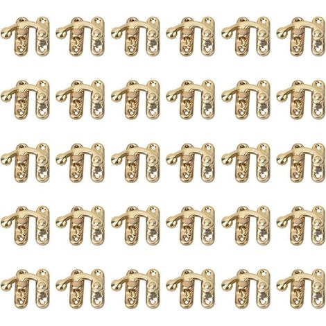 Lot de 30 petits mousquetons pour boîtes, mousqueton droit antique, mousqueton en fer de style rétro pour boîtes à bijoux avec 120 vis de rechange (mousqueton gauche jaune) (1/4)