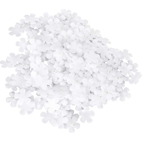 200 Fleurs Artificielles Blanches à 5 Pétales avec Perles Strass pour Créations DIY et Accessoires Cheveux (1/5)