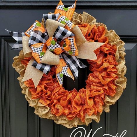 Couronne Automne - Couronne en Toile de Jute avec Citrouille Imprimée - 40 cm - Décoration Porte Extérieure Intérieure - Lot de 1 (1/4)