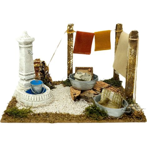 Fontana e Panni Stesi 20x14x12 cm Scena Presepe 12008 (1/5)