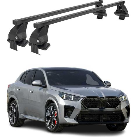 OMAC Dachträger Querträger Stahl für BMW X2 U10 2023-2026 – Abschließbar – City-Crash-getestet – DIN 75302:2019 – ISO/PAS 11154:2006 – Max. 50 kg Schwarz