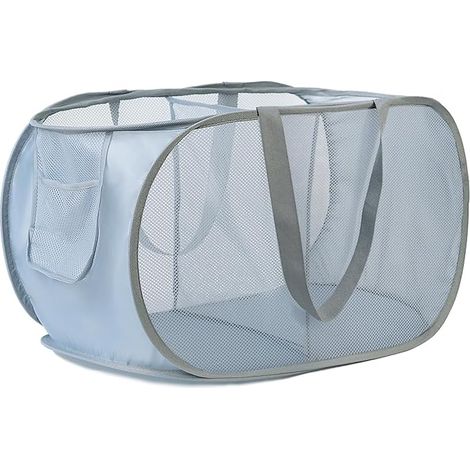 Panier à Linge Pliable Corbeilles à Linge Pop Up Laundry Baskets Sac à Linge Sale 2 Compartiments avec Manipuler pour Salle de Bain Chambre à Coucher Buanderie Voyage Gris (1/5)