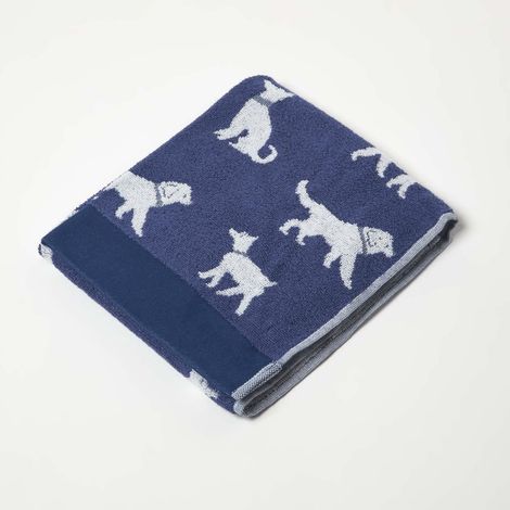 HOMESCAPESNavy Dog Pattern 100% Cotton Hand Towel