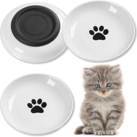 Gamelles pour chats, gamelles en céramique respectueuses des moustaches avec fond antidérapant en silicone, lot de 3 gamelles silencieuses pour nourrir les chats d'intérieur, les chatons et les petits (1/5)