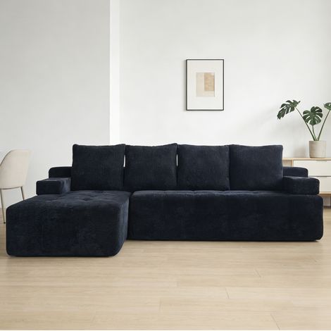 Reversibles Ecksofa mit schwarzem Stoff, seitlichem Stauraum und Getränkehalter (1/5)