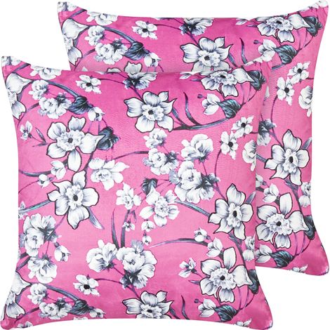 Conjunto de 2 cojines decorativos de terciopelo 45 x 45 cm motivo floral fundas extraíbles rosa Koeleria