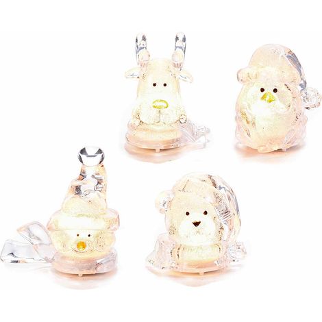 Personaggi natalizi effetto ghiaccio con luce led in espositore, set da 12 pezzi, Pupazzo: cm 7 x 4,5 x 7,5 H
