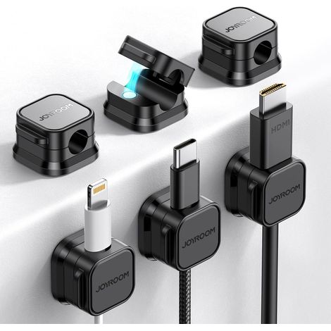 6 Pack Clips Câble Organisateur de Câbles Magnétique Auto-adhésif Support de Câbles pour Bureau, Table de Nuit, Câbles de Chargement, HDMI, USB, Audio, Noir (1/5)