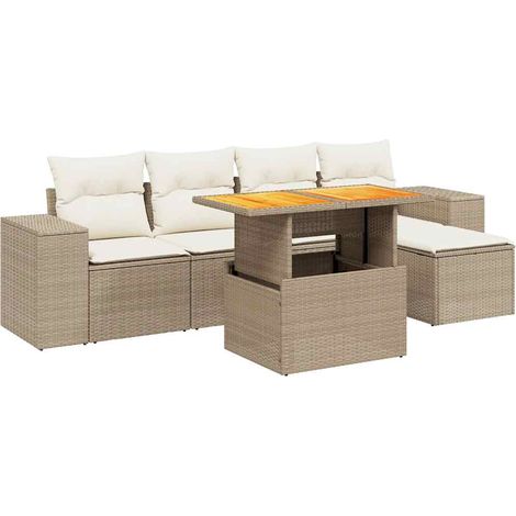 Set Divano da Giardino 6 pz con Cuscini Beige in Polyrattan vidaXL (1/4)