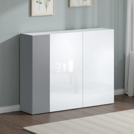 Zapatero Caresan, Armario para 28 Pares, 10 Estantes Made in Italy, 12 Espacios, 145x34x115h cm Blanco Brillante (1/5)