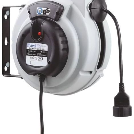 Enrouleur électrique 230V 15 mètres – 1 prise avec disjoncteur thermique – Câble vinyl H05VV-F 3G1,5 mm² – Pour chantiers humides – Mavel (1/3)