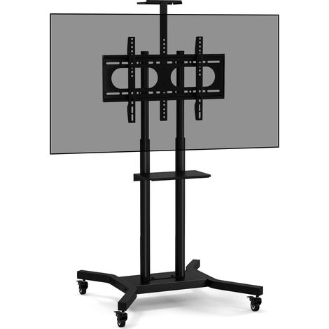 COSTWAY Support TV sur Pied Mobile pour Téléviseurs Plats et Incurvés 32" à 70", Chariot TV à roulettes Réglable 2 Étagères pour Caméra et AV Passe-câbles VESA Max. 600 x 400 mm, Charge 50kg (1/5)