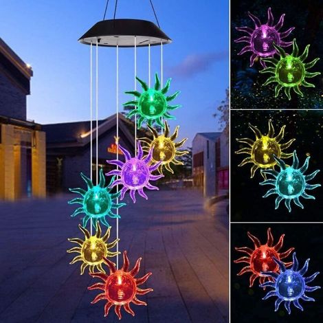 Carillon solaire LED changeant de couleurs – Énergie solaire – Résistant aux intempéries – Pour jardin et patio – 13 x 13 x 13.5 cm (1/5)