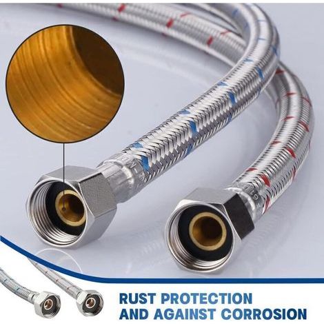 Tuyau flexible inoxydable G1/2 – Raccord BSP standard 1/2' – Longueur 600 mm – Résistant à haute pression et température – Lot de 2 - SUS304 (1/3)