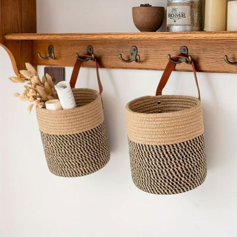 Panier mural en jute, naturel, structure robuste, parfait pour organiser les plantes et les fleurs (1/5)