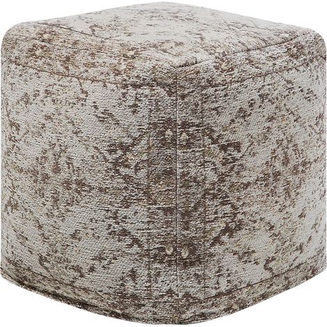 Pouf de Forme Cubique 42 x 42 cm fabriqué en Coton Marron et Gris au Style Vieilli Vintage avec Remplissage en Billes de Polystyrène Beliani