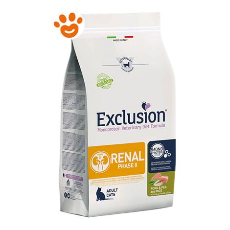 Exclusion Gatto Renal Phase 1 1,5 kg Maiale Piselli e Riso