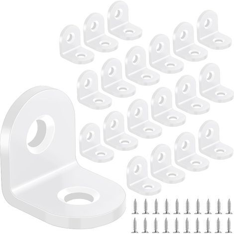 Lot de 20 équerres blanches 20x20mm, en acier carbone Fixation pour meubles en bois, avec vis (1/5)
