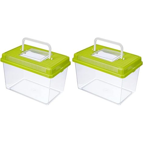 Lot de 2 Conteneur Plastique Aquarium 2,5 L Transparent Couvercle Aéré Pour Poissons Rongeurs Transport