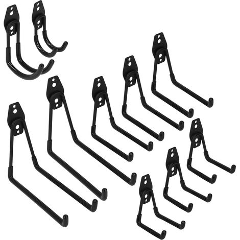 Lot de 10 Crochets de Garage Support Vélo Fixation Murale Rangement Outils Ensemble pour Jardin Plafond (1/5)
