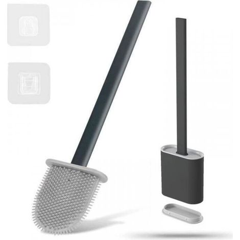 Removable Silicone Toilet Brush, Wall Mounted, Black, Drip-Free, Antibacterial, Ventilated, Quick Drying & Odorless, Wall/Floor Mounted, Black (1/4)
