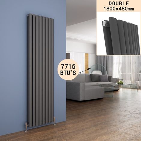 ELEGANT 1800 x 480 Anthracite Vertical Radiator Double Modern Oval Column Radiator Central Heating Radiators Designer Radiators