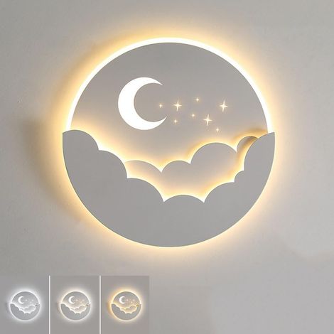 Lampe Murale - LED 28 W - 3000K/4000K/6000K - Design Étoile Et Lune - Pour Chambre D Enfant Et Salon - 1 Pièce - Blanc (1/5)