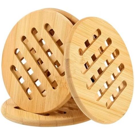 4 Pièces Dessous de Plat, Dessous de Plat Bois, Tapis de Dessous de Plats Antidérapant, Résistant à la Chaleur Plat Bois pour Bols et Ustensiles Chauds Assiettes de Table (19.5 x 19.5 cm) (1/4)