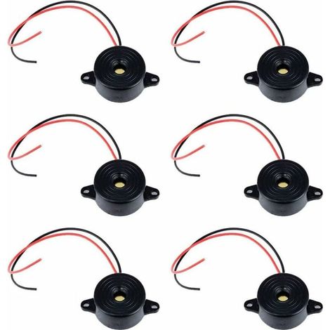 Electronic Buzzer DC 3-24V 85dB Alarme Sonore Électronique Buzzer Système d'Alarme Sirène 12v avec Câble 110mm Son Intermittent Continu pour Circuits Physiques 6 Pcs(Noir) (1/5)