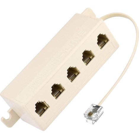 Adaptateur 5 prises 6P4C RJ11 RJ12 pour téléphone, prise modulaire, adaptateur répartiteur de ligne, beige, 1 entrée, 5 sorties (1/5)