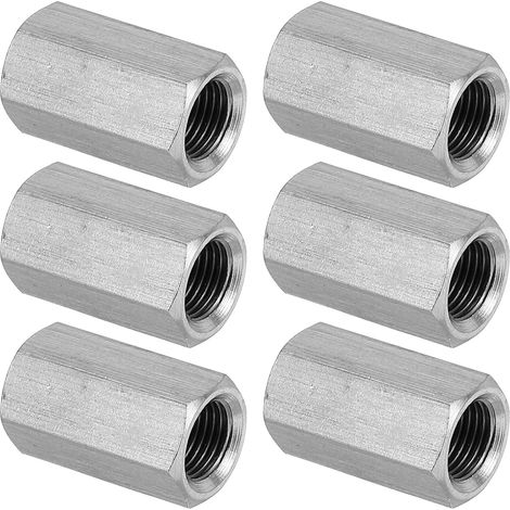 Ecrou Long M10 x 1 de Pas Écrou Hexagonal en Acier Inoxydable 304, 6Pcs 25mm/ 1" Longueur Raccords de Tige Filetés Avec Écrou de Serrage, Ton Argent (1/5)