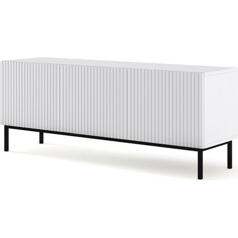 Meuble TV meuble Hi-fi sur pied Blanc Mat 150x42x58cm RAVI B FILET Pied Cadré noir (1/3)