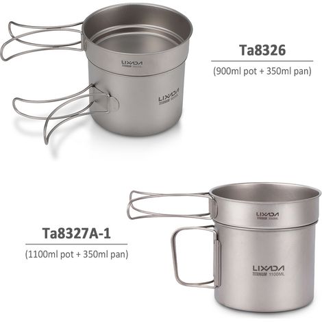 Ensemble de cuisine en titane ultraléger, batterie de cuisine de Camping en plein air, casserole de 1100ml et poêle à frire de 350ml avec poignées pliantes (1/5)