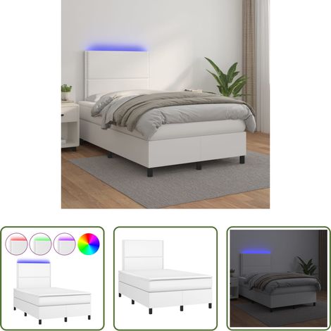 vidaXL LED-Bett - Boxspringbett mit Matratze & LED Weiß 120x200 cm Kunstleder (1/5)
