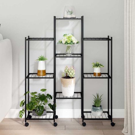 vidaXL Soporte para flores con ruedas hierro negro 83x25x100 cm (1/5)