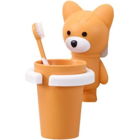 Porte-brosse à dents en forme de renard jaune pour enfants, avec ventouse, organisateur mural pour salle de bain, ustensiles de dentifrice (1/4)