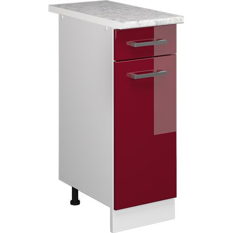 Unterschrank R-Line, Bordeaux Hochglanz, 30 cm mit Schublade, mit Arbeitsplatte, Vicco