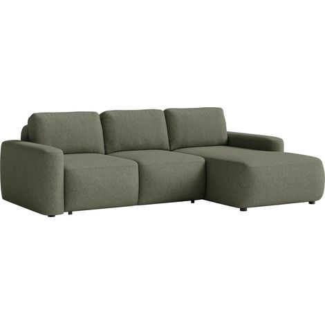 Selsey Carnos Mini – Ecksofa mit Schlaffunktion, Ottomane rechts, Chenille pflegeleicht, Olivgrün (1/5)
