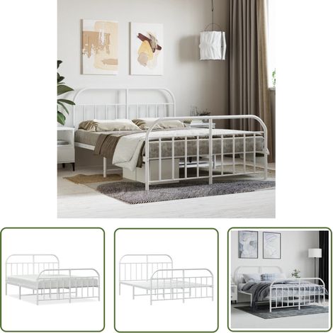 The Living Store Bettgestell mit Kopf- und Fußteil Metall Weiß 140x200 cm - Metallbettfassungen - Doppelbett Gestell - Weißes Bettgestell - Boxspring Rahmen - Bettrahmen 140x200 (1/5)