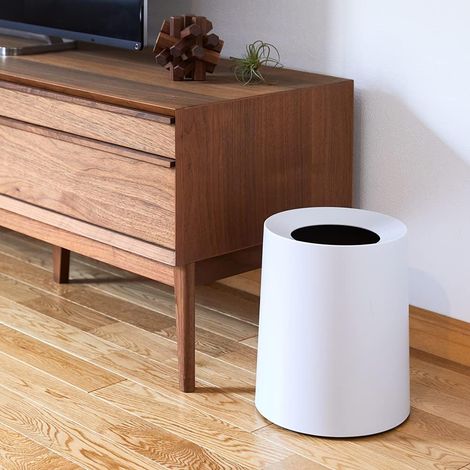 1 poubelle - Ronde, à double paroi - Sans couvercle et à parois épaisses - Convient pour le salon, la chambre et le bureau - 8 L - Blanche (1/5)