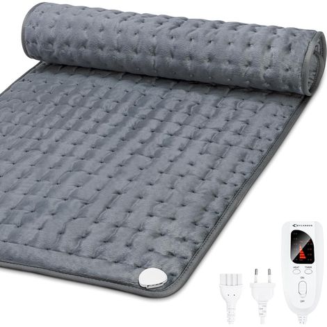 Cuscinetto riscaldante elettrico extra large 92x50 cm, spegnimento automatico, 6 livelli di temperatura, protezione contro il surriscaldamento, ideale per schiena, spalle e collo - Grigio scuro