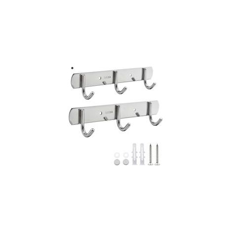 Lot de 2 Patères Murales en Acier Inoxydable à 3 Crochets Pour Chambre, Salle de Bain, Cuisine, Armoire