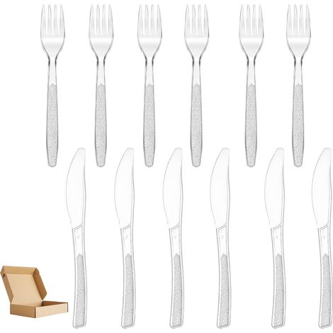 Couverts En Plastique - Fourchettes Et Couteaux Pour Repas - Convient Aux Rassemblements Familiaux Et Aux Repas En Plein Air - Lot De 100 Pièces (1/5)