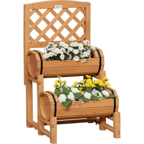 Bac à Fleurs surélevé , bac à Fleurs en Bois avec Treillis, bac à Plantes au Design Rustique, bac à légumes pour Jardin, terrasse, Balcon, Jaune, 45 x 45 x 80 cm (1/5)