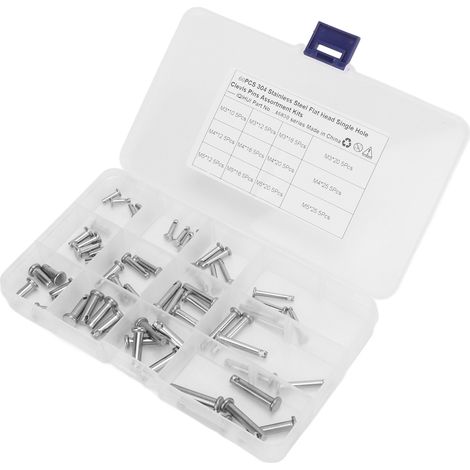 Lot de 60 axes chapes en acier inoxydable, 12 tailles, tête plate en T, épingle ronde à trou unique pour voiture (1/5)