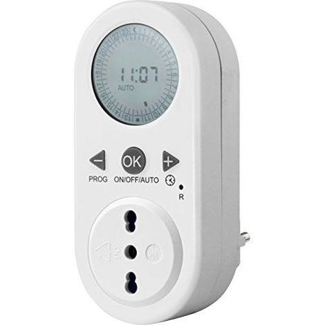 Electraline 58106 Timer Programmatore Digitale Giornaliero con Intervallo Programmazione, Bianco, Presa 10/16A (1/3)
