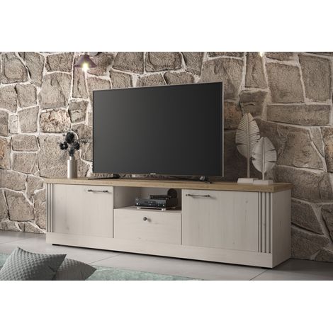Meuble TV contemporain 211 cm chêne blanc Elbeth (1/5)