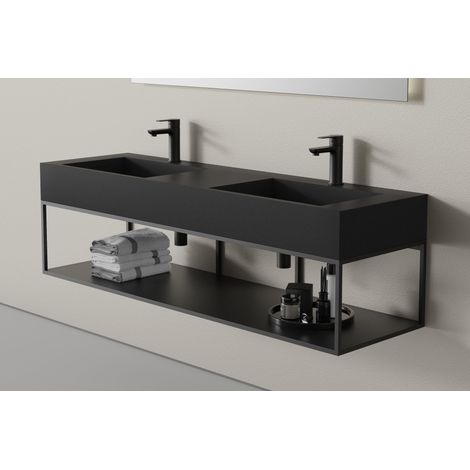 BERNSTEIN - Consola suspendida de metal para lavabo 150S - negro mate - se adapta al lavabo doble BERNSTEIN TWG16 (no suministrado) (1/5)
