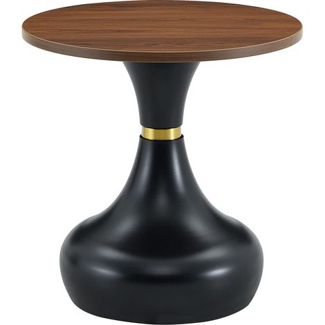 Ensemble de 2 tables basses rondes en forme de sablier avec plateau effet bois noyer (1/5)